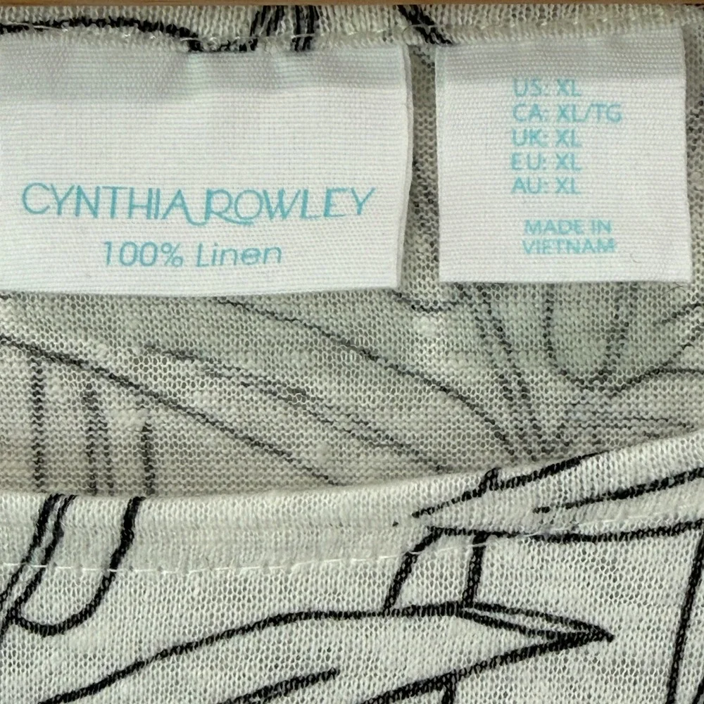 Cynthia Rowley 100% Linen Tropical Botanical Leaf Top Sz XL Neutral Short Sleeve